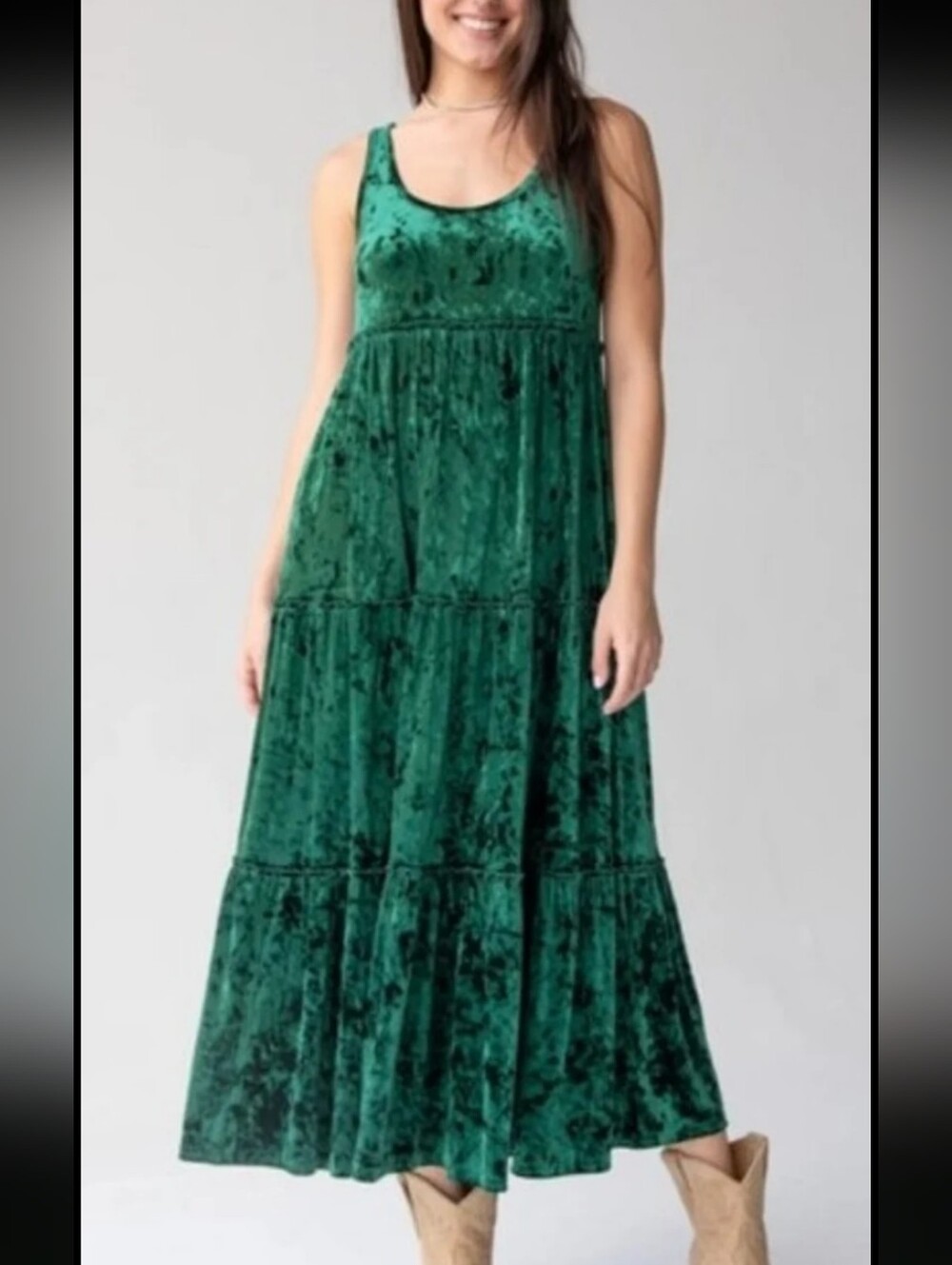 🆕 Women's SIZE X-Large Emerald Velvet Sleeveless Maxi Dress From Natural Life
